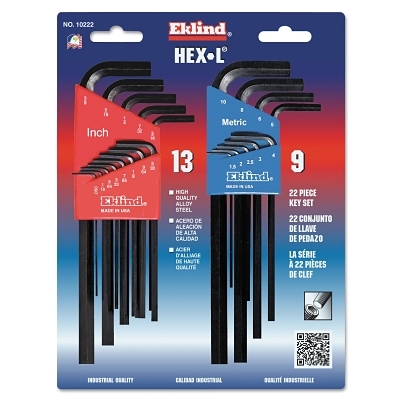 22PC LONG L-WRENCH HEX KEY SET INCH & ME